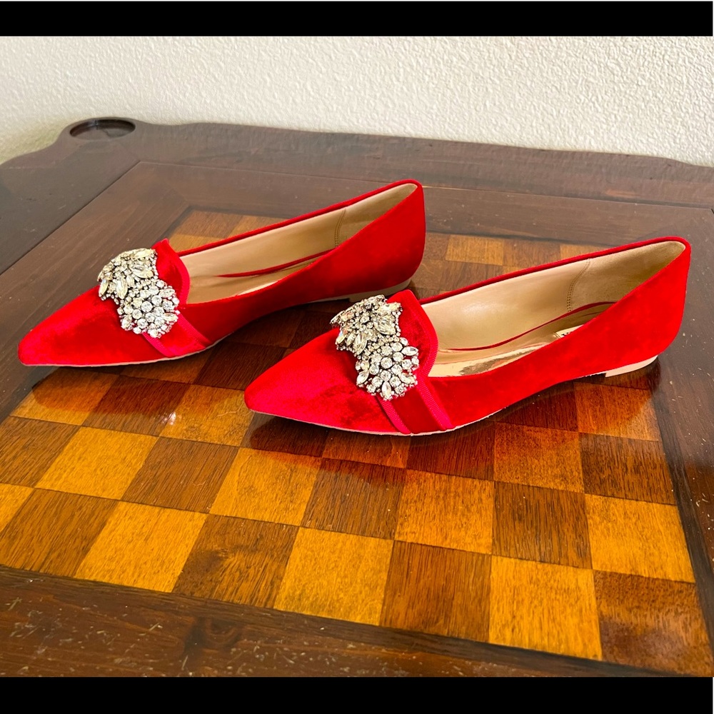 Badgley Mischka Red Velvet Jeweled Flats